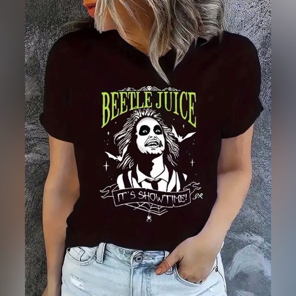 Womens Fashion Black Short Sleeve Horror Comedy Beetlejuice Movie T-Shirt - Picture 1 of 10